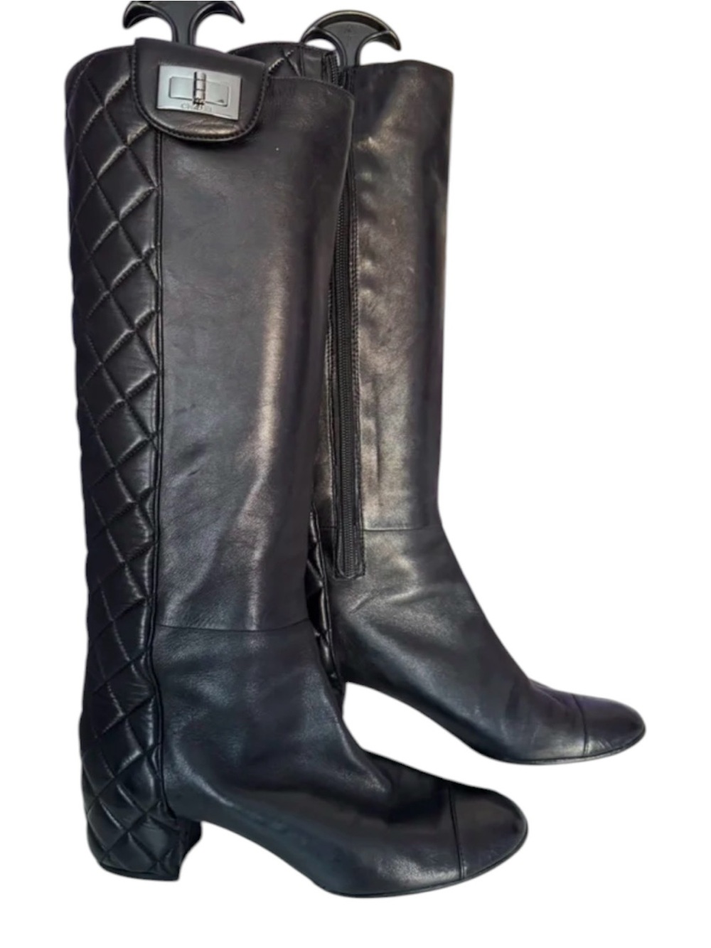 Chanel Black Quilted Tall Leather Knee Boot riding Women's